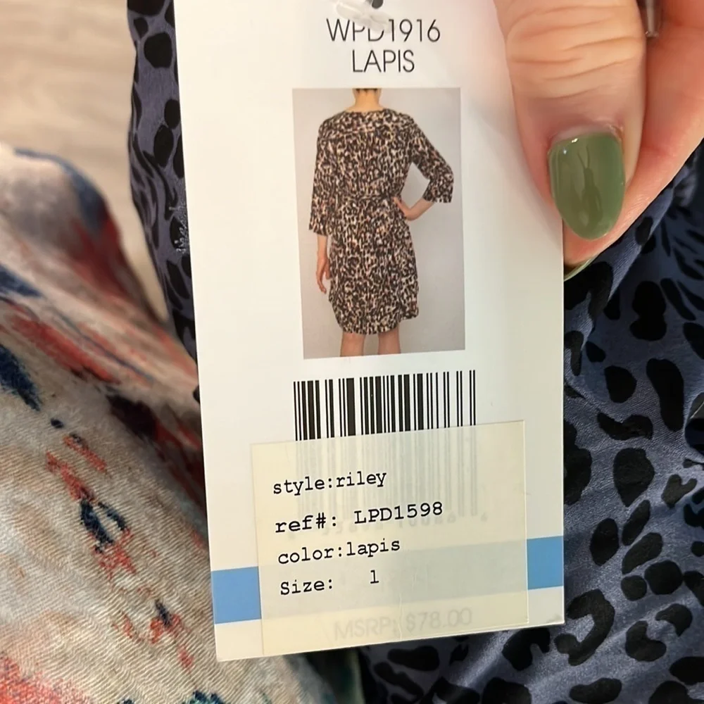 BeachLunchLounge Riley Dress Blue Leopard Animal Print NWT Belt Size Large